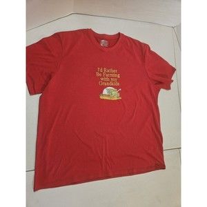 Red XL Embroidered Tshirt Id Rather Be Farming With My Grandkids Tee Shirt Farm
